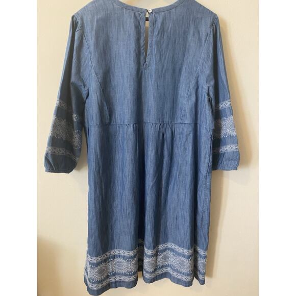 J. Jill Denim Women's Medium Embroidered Peasant Dress Blue NEW - Picture 5 of 7